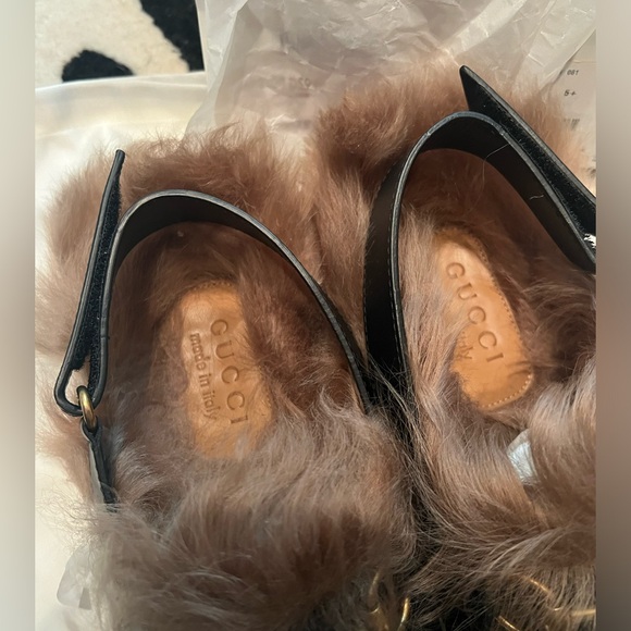 Gucci River RARE black leather horsebit kangaroo fur lined slipper mules men 5.5 - Picture 5 of 11